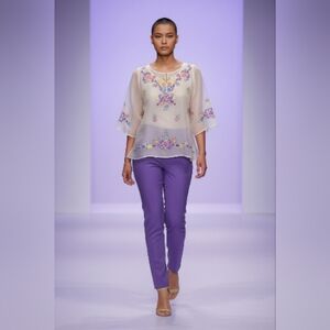 Handmade & Hand-Painted Ambel Floral Kimona / Barong Tagalog Blouse